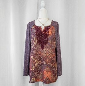 Gloria Vanderbilt Boho mandala love sleeve blouse